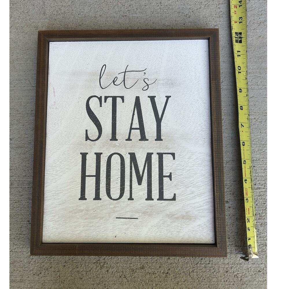 Let's Stay Home Framed Wood Wall Sign Home Decor